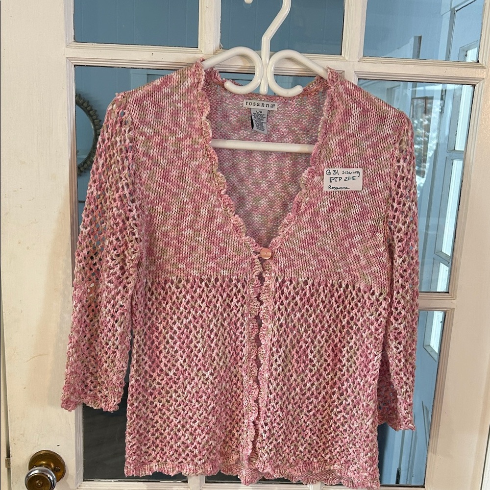 G31.   Rosanna Pink Knit Cardigan with Scalloped Edges